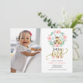 Woodland She's a Wild One Foto Eerste Verjaardag Kaart (Staand voorkant)