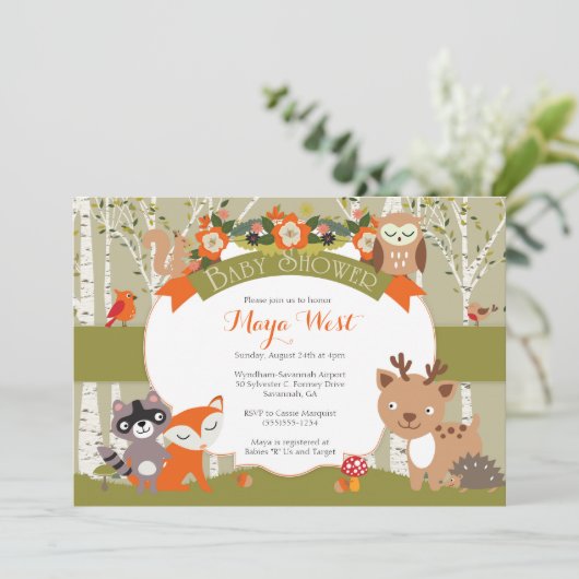 Woodland Shower - Forest Animals thema Baby Showe Kaart (Staand voorkant)