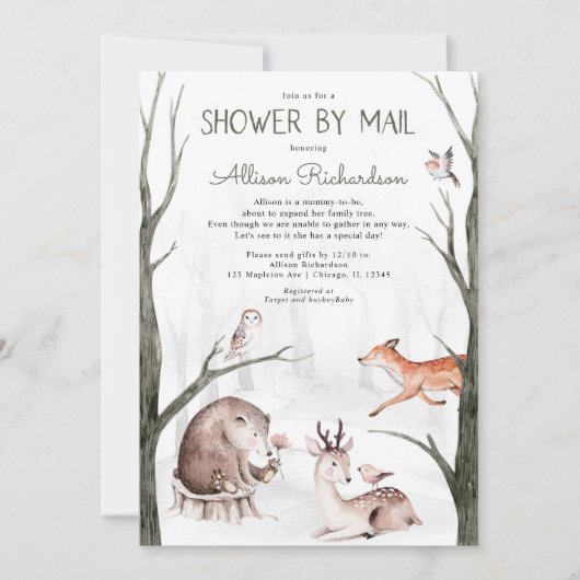 Woodland shower per post bos vrienden baby shower kaart (Voorkant)