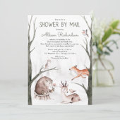 Woodland shower per post bos vrienden baby shower kaart (Staand voorkant)