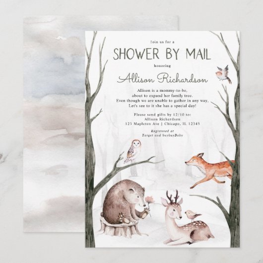 Woodland shower per post bos vrienden baby shower kaart (Voorkant / Achterkant)