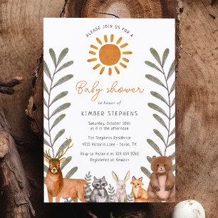 Woodland Simple Forest Animal Baby shower Kaart