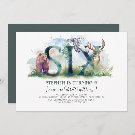 Woodland Six - 6e verjaardag uitnodiging (Voorkant / Achterkant)
