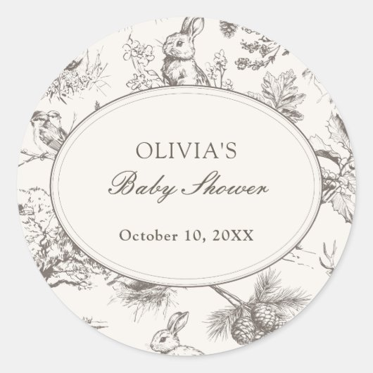 Woodland Sketch Allover Print Baby Shower Ronde Sticker (Voorkant)