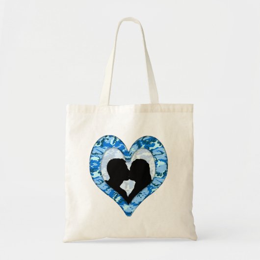 Woodland Sky Blue Camouflage Kissingpaar Tote Bag (Voorkant)