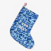 Woodland Sky Blue Camouflage Kleine Kerstsok (Voorkant (Hangend))