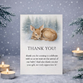 Woodland Sleeping Baby Deer Winter Baby Shower Bedankkaart