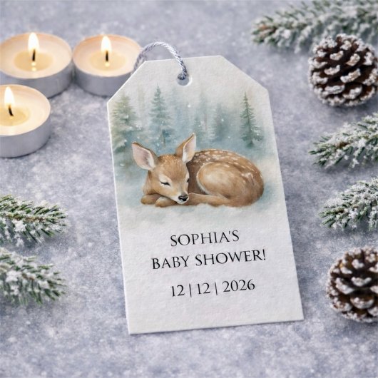 Woodland Sleeping Baby Deer Winter Baby Shower Cadeaulabel