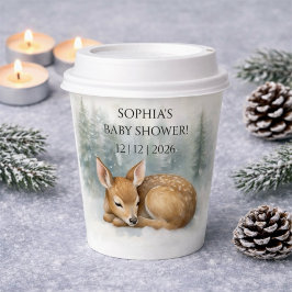 Woodland Sleeping Baby Deer Winter Baby Shower Papieren Bekers
