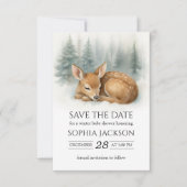 Woodland Sleeping Baby Deer Winter Baby Shower Save The Date (Voorkant)