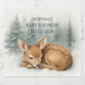 Woodland Sleeping Baby Deer Winter Baby Shower Sparkling Wijnetiket (Enkel label)