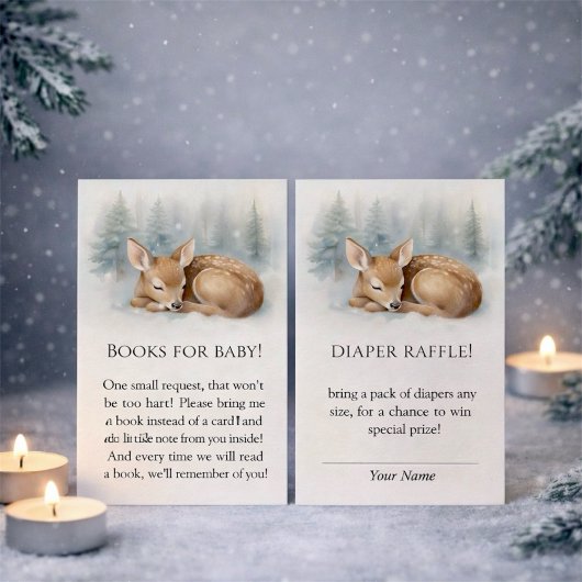 Woodland Sleeping Baby Deer Winter Diaper Raffle Informatiekaartje