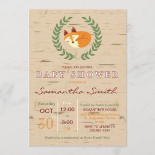Woodland Sleeping Fox Baby shower Invitation Kaart
