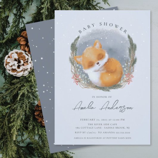 Woodland Sleeping Fox Baby shower Invitation Kaart