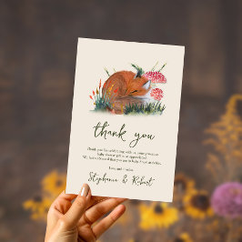 Woodland Sleepy Fox & Mushrooms Baby shower Bedankkaart