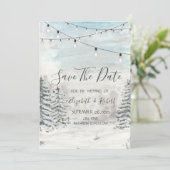 Woodland, Sneeuw, de lichten van het boskoord spar Save The Date (Staand voorkant)