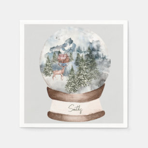 Woodland Snow wereldbol Custom Family Name Kerstmi Servet