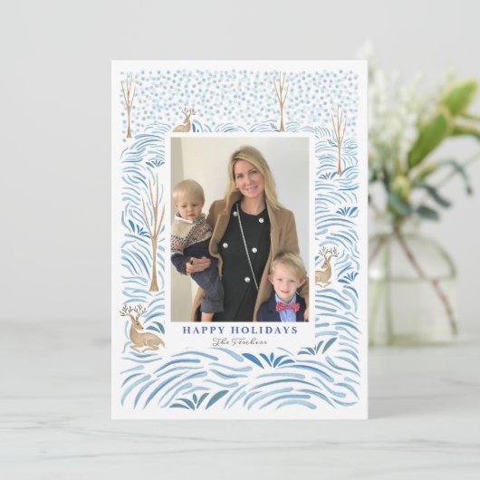 Woodland Snowfall Holiday Feestdagenkaart (Staand voorkant)