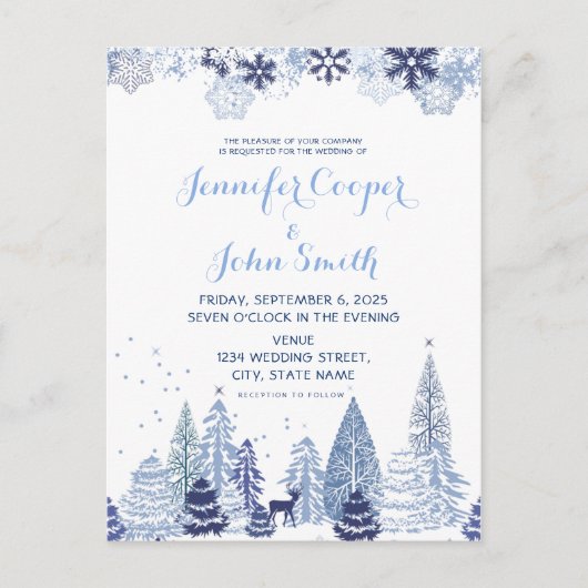 Woodland Snowflakes Winter Weddenschap Briefkaart (Voorkant)
