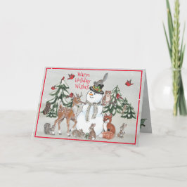 Woodland Snowman Deer Fox Kerstwijk grijs Feestdagen Kaart