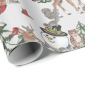 Woodland Snowman Deer Fox kerstwijn grijs Cadeaupapier (Rol Hoek)