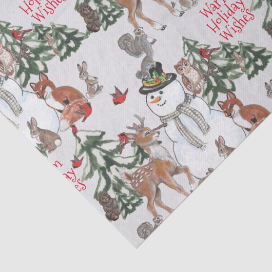 Woodland Snowman Deer Fox kerstwijn grijs Tissuepapier (Detail)