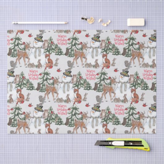 Woodland Snowman Deer Fox kerstwijn grijs Tissuepapier (Craft)