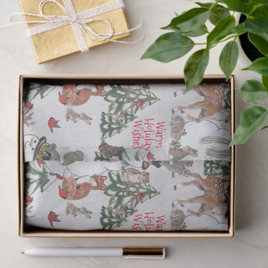 Woodland Snowman Deer Fox kerstwijn grijs Tissuepapier (Geschenk)
