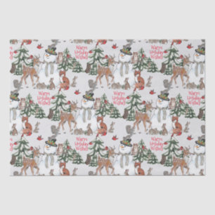Woodland Snowman Deer Fox kerstwijn grijs Tissuepapier