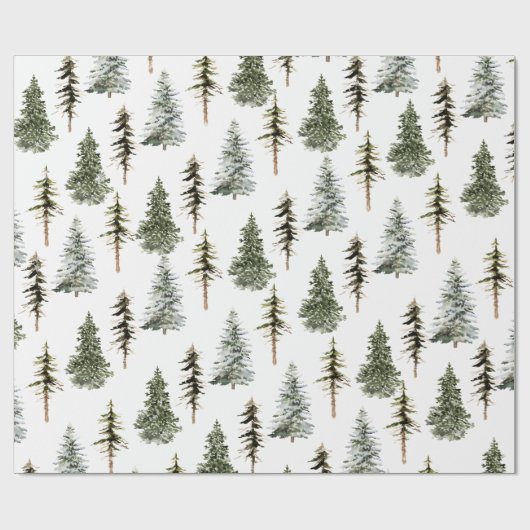 Woodland Snowy Spruce Pine kerstbomen Forest Cadeaupapier (Vlak)