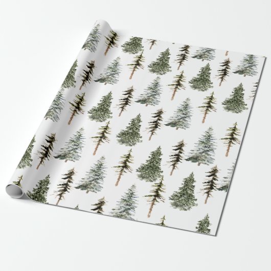 Woodland Snowy Spruce Pine kerstbomen Forest Cadeaupapier (Uitgerold)