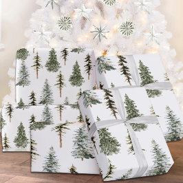 Woodland Snowy Spruce Pine kerstbomen Forest Cadeaupapier
