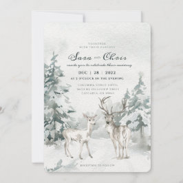 Woodland Snowy Winter Forest met Deer Waterverf Kaart