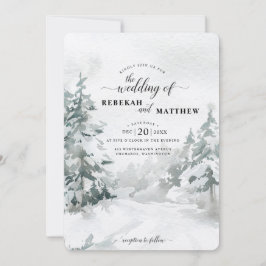 Woodland | Snowy Winter Forest Waterverf Invitati Kaart