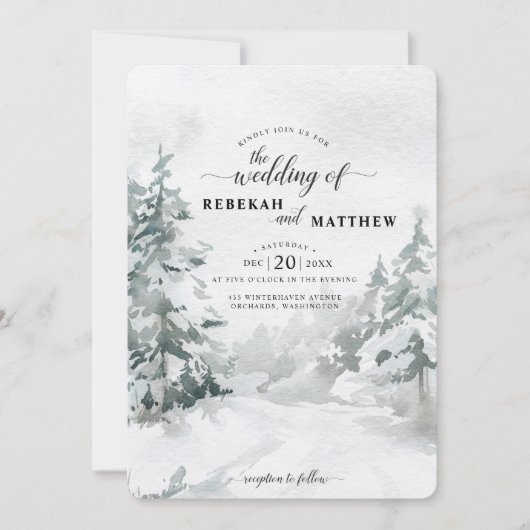 Woodland | Snowy Winter Forest Waterverf Invitati Kaart (Voorkant)