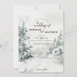 Woodland | Snowy Winter Forest Waterverf Invitati Kaart