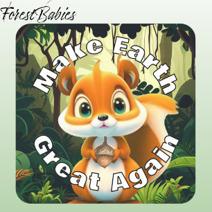 Woodland Squirrel Acorn maakt de aarde weer geweld Vierkante Sticker