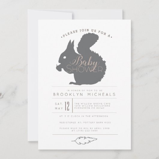 Woodland Squirrel Baby shower Invite Kaart (Voorkant)