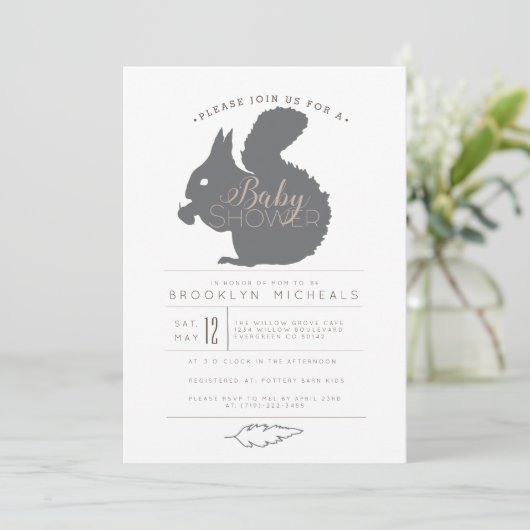 Woodland Squirrel Baby shower Invite Kaart (Staand voorkant)