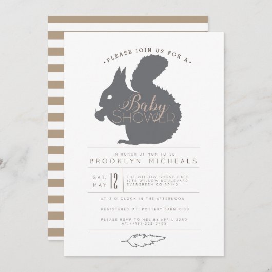 Woodland Squirrel Baby shower Invite Kaart (Voorkant / Achterkant)