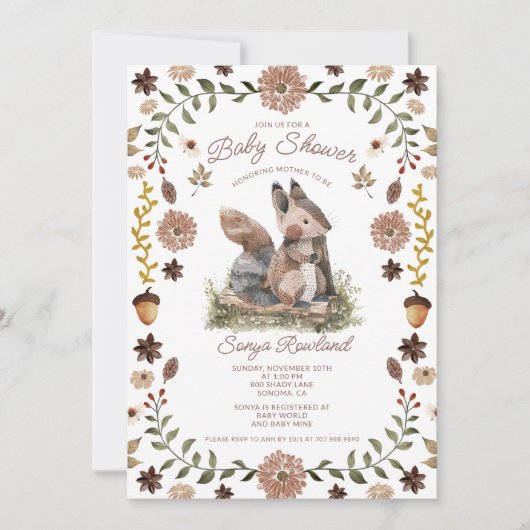 Woodland Squirrel Baby Shower Kaart (Voorkant)