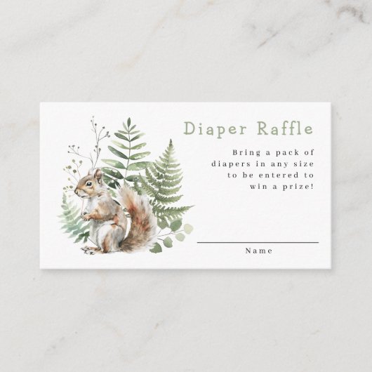 Woodland Squirrel Baby shower Luier Raffle Informatiekaartje (Voorkant)