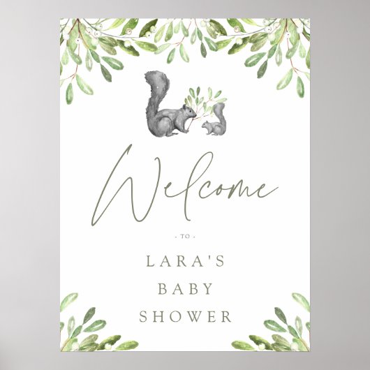 Woodland Squirrel Baby shower Welkomstbord Poster (Voorkant)