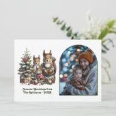 Woodland Squirrel Family Cozy Forest Christmas Feestdagenkaart (Staand voorkant)