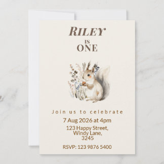 Woodland squirrel First Birthday Invitation Kaart