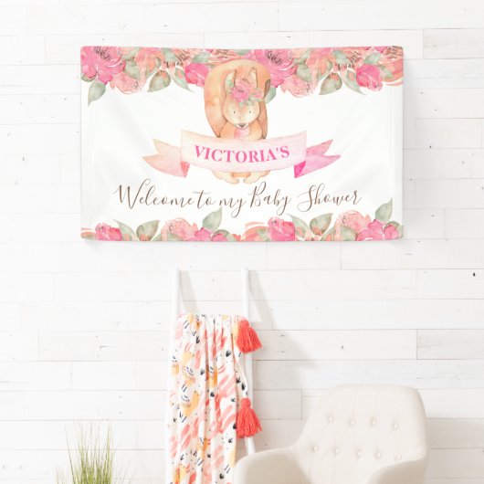 Woodland Squirrel Floral Baby shower Welcome Spandoek (Insitu)