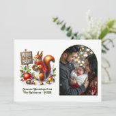 Woodland Squirrel Merry and Bright Forest Photo Feestdagenkaart (Staand voorkant)