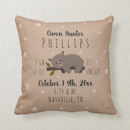 Woodland Stars Beer Cub Birth Stats Nursery Kussen