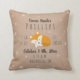 Woodland Stars Sleepy Fox Birth Stats Nursery Kussen