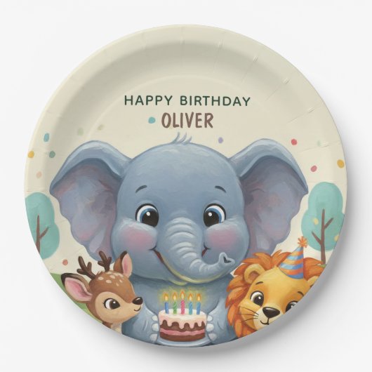 Woodland Storybook Animals 3rd Birthday Papieren Bordje (Voorkant)